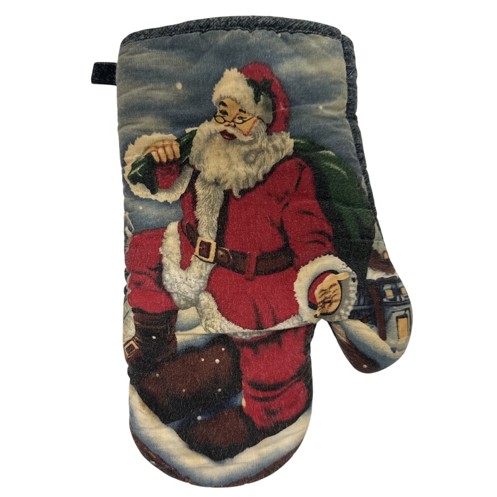 Vintage Christmas Oven Mitt Pot‎ Holder Cute Santa 1980s